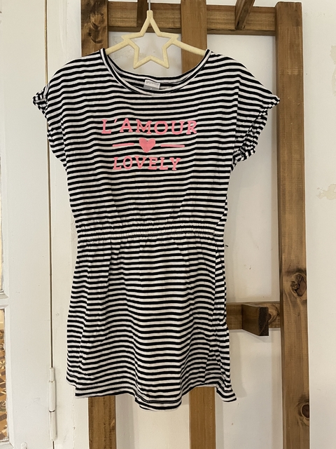 6M | Vestido MC a rayas con letras y corazón rosa. GEPETTO. 6 años.