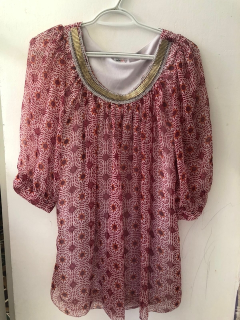 Camisa tipo vestido von cuello dorado. INDIA STYLE. Taslle 1. Tipo SMALL-