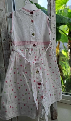 2A | Vestido corderoy s/m a lunares verde y rosa c detalle de broderie. Talle 2 años. en internet