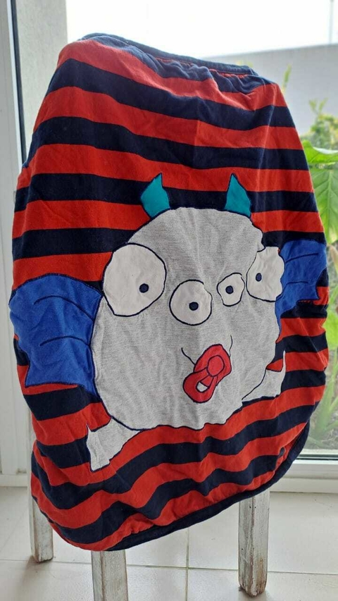 Manta algodón azul a rayas roja c monstruo. OWOKO
