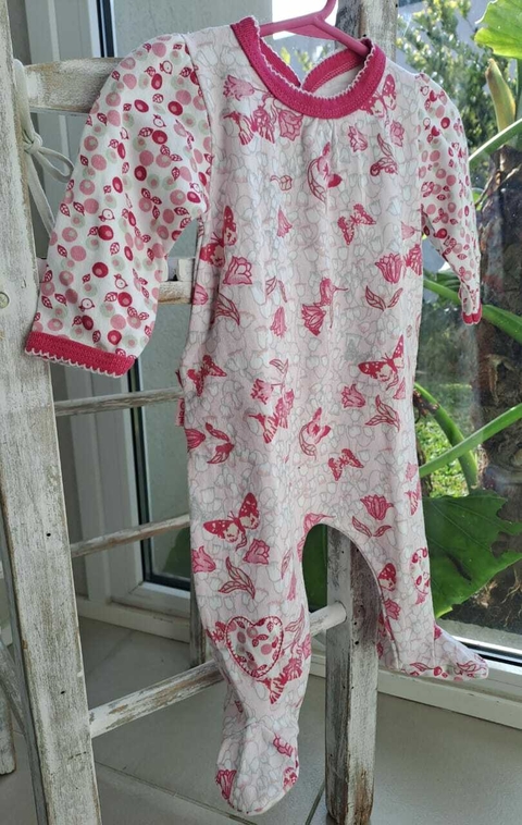 3M | Pijama entero algodón blanco c flores. GdeB. Talle 3 meses