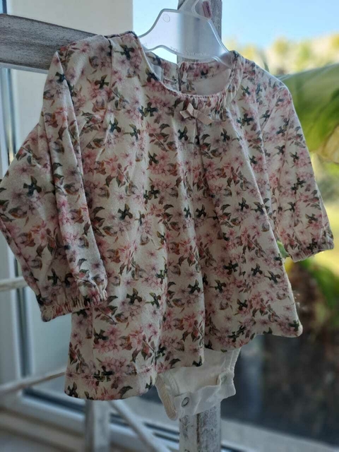 3M | Vestido ML de flores rosa viejo c body blanco - ANAVANA - Talle 3 meses
