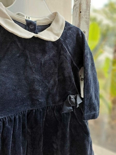 12M | Vestido ML de pana azul c cuello blanco - PETIT BATEU - Talle 12 meses en internet