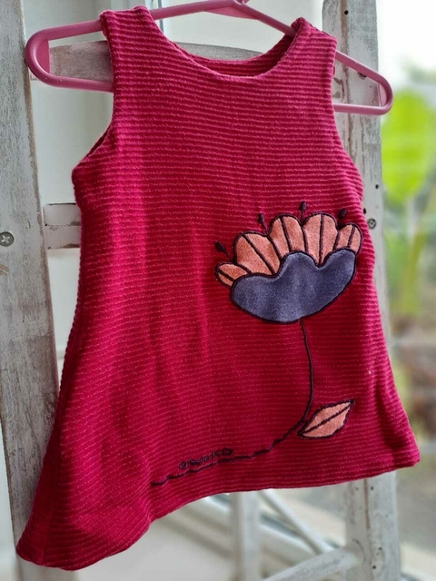 6M | Vestido SM algodón grueso c aplique de flor en lila - OWOKO - 6 meses.