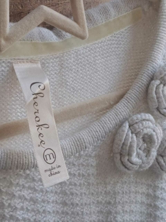 8/10A | Vestido tejido lana blanca con brillos dorados, MC y moño - CHEROKEE - Talle M (8-10 años) - comprar online