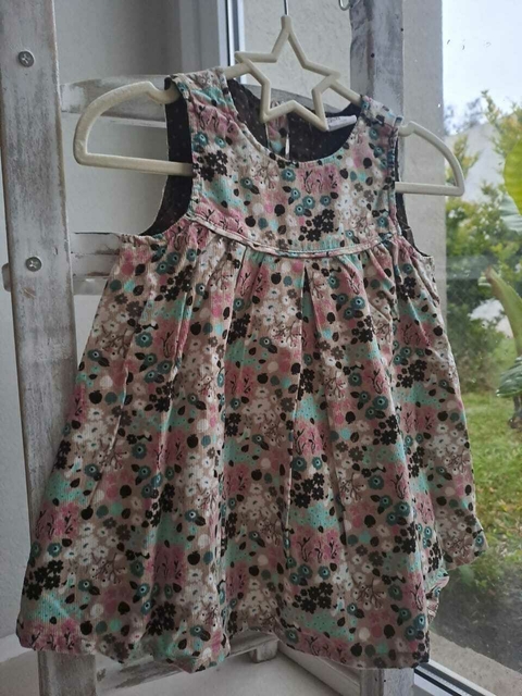 6/9M | Vestido de corderoy SM c florcitas en rosa, turquesa y azul - H&M - Talle 6 a 9 meses