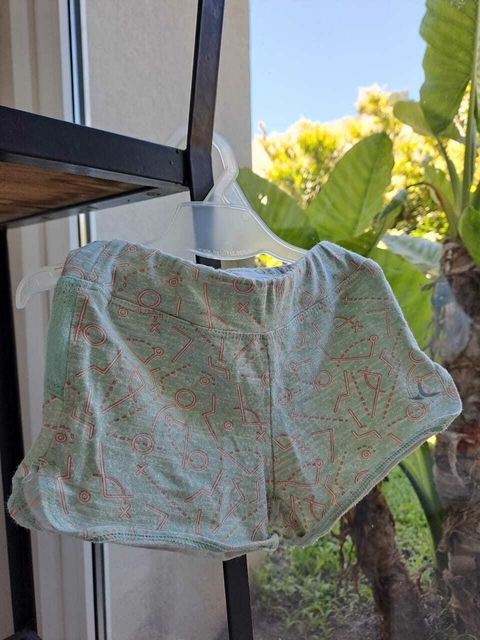 24M | Short de algodón verde agua c formas rosas - DECATHLON - Talle 24 meses