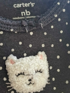 Imagen de RN | Set: 2 bodys MC: gris c lunares blancos c aplique gatito plush + azul c niño - CARTERS + Maya - Talle NB