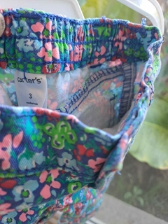 3M | Set: camisa SM a rayas celeste y blanca guardas rosas y volados+pantalón elastizado c flores turquesa y rosa - CARTERS -Talle 3 meses - tienda online