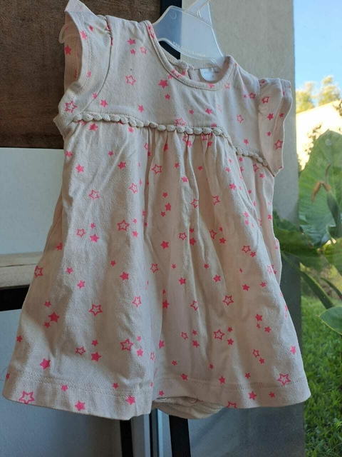 6/9M | Vestido SM de algodón c body interno c estrellitas rosa fluo - mini MIMO - Talle M (6a9 meses)