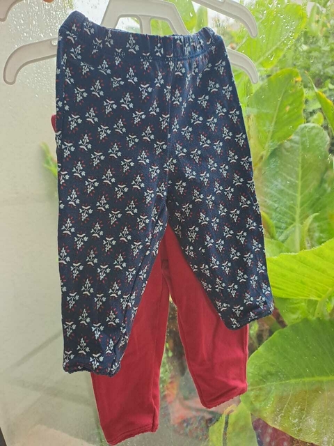 3M | Set 2 pantalones : azul c guardas en blnco y rojo + rojo - CARTERS - Talle 3 meses