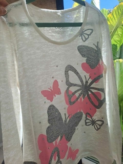 8A | Remera ML blanca c mariposas en gris y rosa brillante- JUSTICE - Talle 8 años en internet