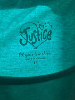 14A | Remera musculosa turquesa c letras negras y flores, aplique de volado - JUSTICE - Talle 14 años - comprar online
