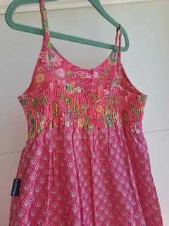 14A | Vestido largo rosa c flores y guardas , breteles y volado - MIMO - Talle 14 años - Lo Canto • Moda Circular