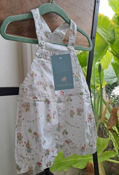 NUEVO 3M | Jardinero blanco c estampados de niños - BABY COTTONS - Talle 3 meses