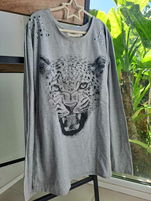 Large | OUTLET - Remera ML gris c leopardo y tachas - MOTIVI - Talle L