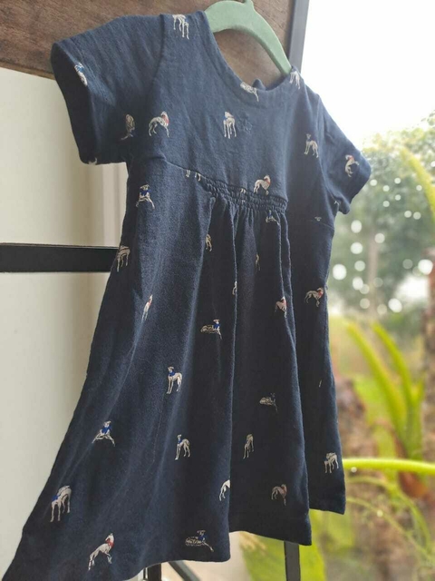 Vestido MC azul oscuro c perritos blancos, algodon Peru-PAULA CAHEN D ANVERS - Talle 2 años