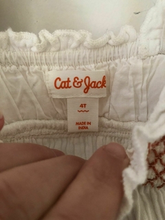 4A | Vestido blanco con frunce naranja y botones de madera. CAT AND JACK. 4 años. - comprar online