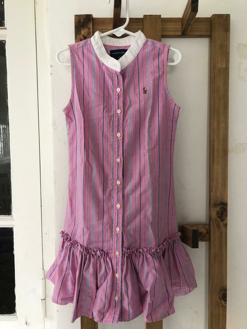 Vestido rosa con rayitas sin mangas. POLO. Talle 6 años.