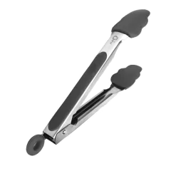 pegador de salada estilo pinça com a ponta de silicone e cabo aço inox