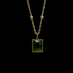 Colar Pedra Retangular Verde Aço Inox Dourado - Acessorita