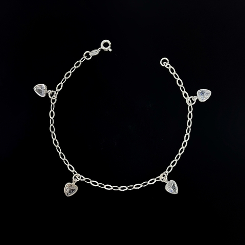 Pulseira Elos com Pingente Coração Pendurado Prata