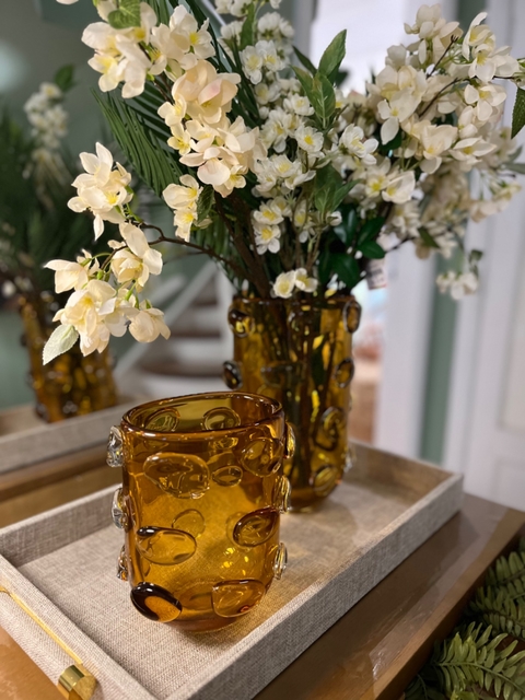 Vaso em vidro âmbar P - relevos