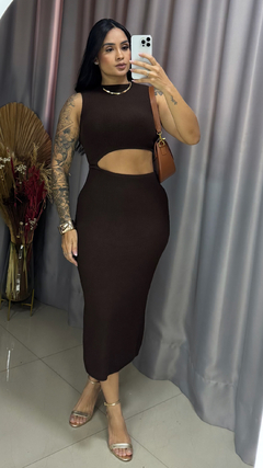 Imagem do Vestido Lavínia Tricot Modal Abertura Lateral - Marrom