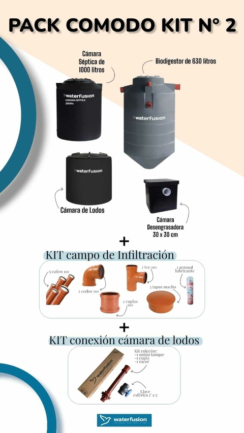 PACK COMODO, KIT N°2 + KIT CAMPO DE INFILTRACION + KIT CONEXION CAMARA DE LODOS