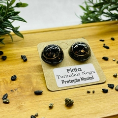 Brinco Organite - Turmalina Negra e Pirita na internet