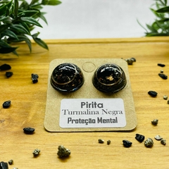 Brinco Organite - Turmalina Negra e Pirita - comprar online