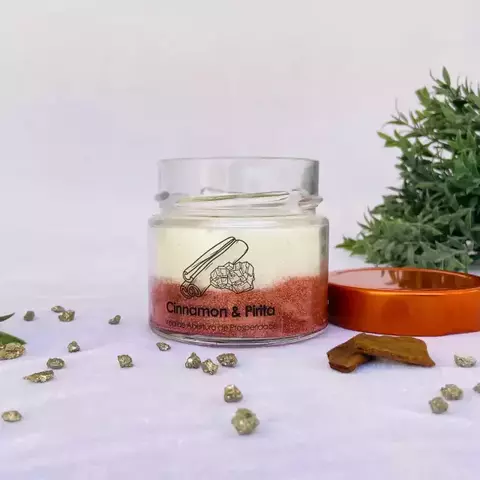 Vela Aromática com Cristais - Cinamomun - Canela e Pirita - 150g - comprar online