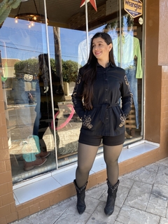 Imagem do Jaqueta Parka Jeans Lançamento Preta Country Bordada