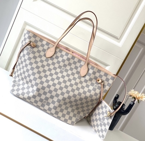 Bolsa Louis Vuitton Neverfull Mm Azur Com Forro Rosa Italiana
