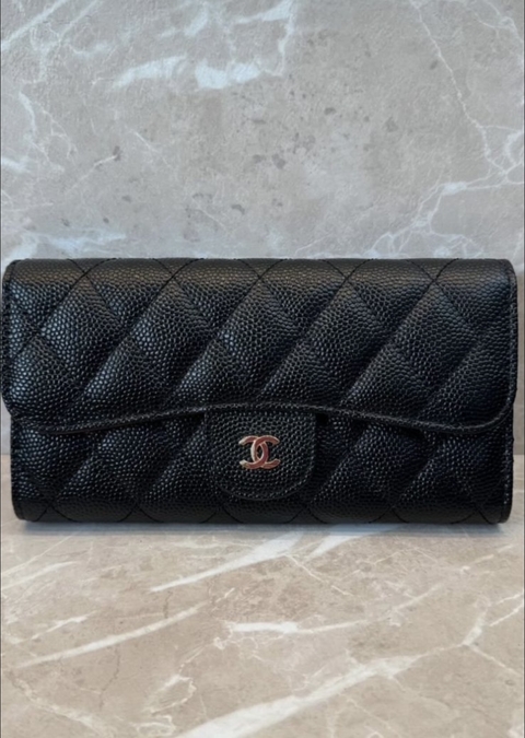 Carteira Chanel Couro Caviar Preto Italiana
