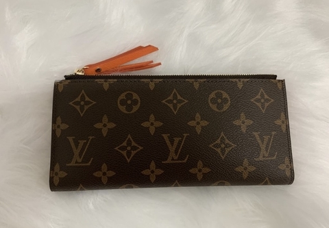 Carteira Louis Vuitton Adele Zíper Duplo Laranja Italiana