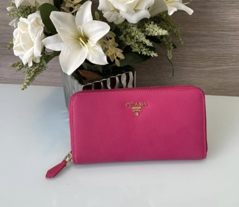 Carteira Prada de Couro Saffiano Pink Italiana