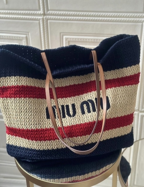 Bolsa Miu Miu Ráfia Palha Italiana