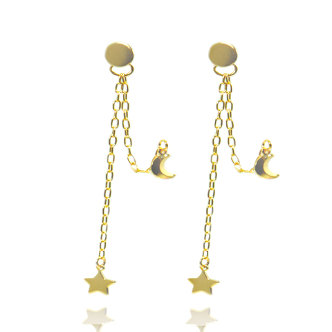 Brinco Estrela Lua Pendurar Folheado Ouro na internet
