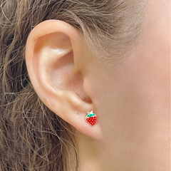 Conj. Brinco E Pingente Infantil Prata Pura 925 Morango