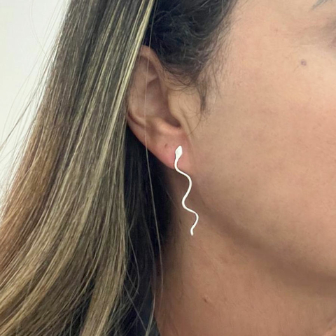 Brinco Feminino Cobra Minimalista Prata Legitima - comprar online