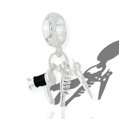 Berloque Charms Cabeleireira Tesoura Pente Secador Prata Lei