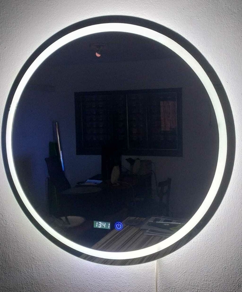 Espejo LED Touch REDONDO 60cm con Hora y Temperatura