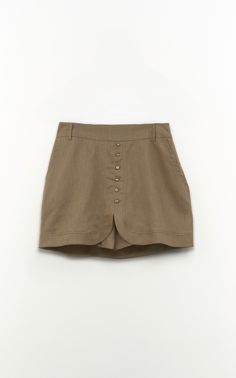 SHORTS SAIA COM BOTOES MEIO FRENTE LINEN VOIL CAQUI
