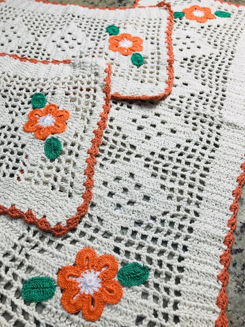 Jogo de Passadeira Crochê 3 Peças Coral
