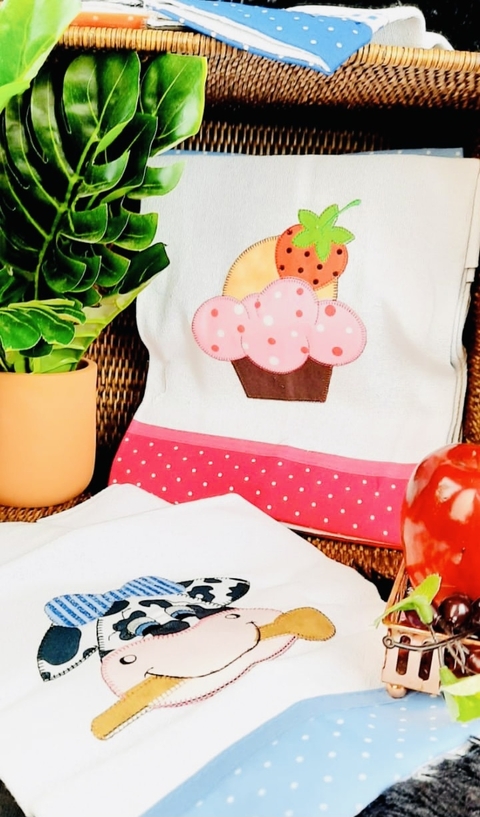 Pano de Prato Aplicado kit 3 Peças