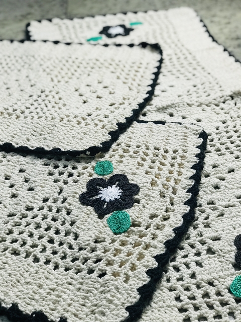 Jogo de Passadeira Crochê 3 Peças Preto