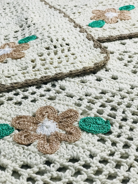 Jogo de Passadeira Crochê 3 Peças Bege