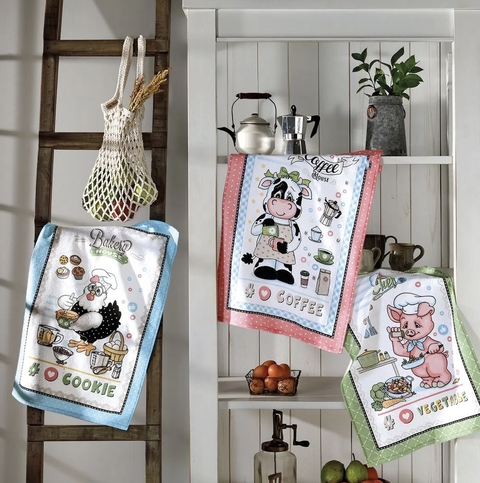 Kit 3 Panos de Prato Döhler Felpudo Estampado