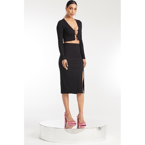 SAIA MIDI FENDA CANELADA - PRETO - ALLS